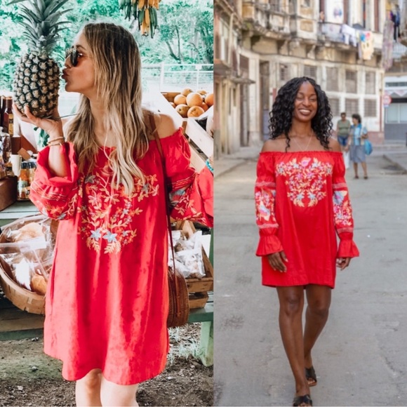 Free People Fleur Du Jour Red Embroidered Mini Dress size xs - Picture 2 of 11